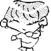 a black and white drawing of a cartoon character