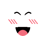 a pixel art illustration of a laughing face with a pink tongue sticking out .