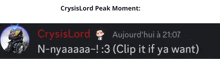 a screenshot of a video game with the words crysislord peak moment at the top