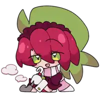 a cartoon character with red hair and green leaves