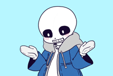 a cartoon of a skeleton wearing a blue jacket