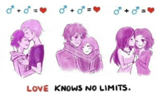 a drawing of a man and a woman with the words love knows no limits