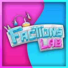 a logo for the fractions lab with a pink and blue background .