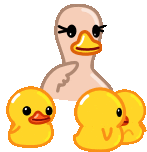 a cartoon of a duck with two ducklings standing next to it