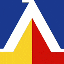 a blue background with a yellow and red triangle and a white triangle