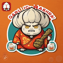 a sticker with a cartoon character and the words garlic hashra