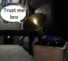 a man is standing next to a gramophone in a room .