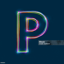 the letter p is made of neon lights on a dark blue background .