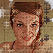 a puzzle with a picture of a woman 's face in the middle