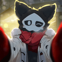 a drawing of a furry character wearing a red scarf