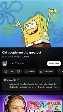 a screenshot of a facebook page with spongebob on it and the words old people are the greatest