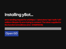 a screenshot of a program that says installing ybot