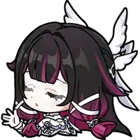 a cartoon girl with long black hair and white wings is laying down .