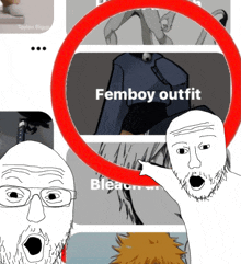 a cartoon drawing of a man pointing to a femboy outfit