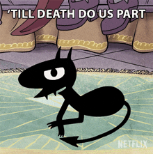 a cartoon of a devil with the words " till death do us part "