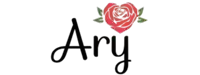 a logo for ary with a heart shaped rose