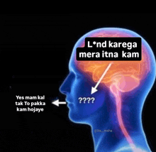 a drawing of a person 's brain with the words l * nd kalega mera itna kam written on it