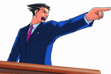 a cartoon of a man in a suit and tie pointing his finger