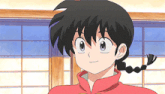a cartoon character with braided hair and a red shirt
