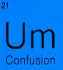 a blue periodic table with the letters um and confusion