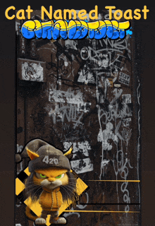 a poster of a cat wearing a hat with 420 on it