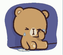 a cartoon of a teddy bear with a tear coming out of his eye