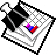 a pixel art drawing of a stack of papers