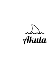 a black and white logo for akula with a shark head