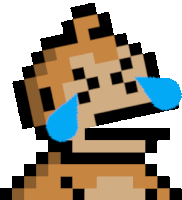 a pixel art character is crying with blue tears