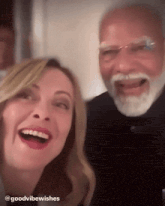 a man and a woman are posing for a picture with a caption that says goodvibewishes