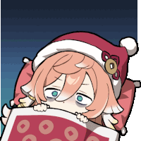 a cartoon of a girl wearing a santa hat laying in bed