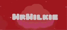 a pixel art of the word mrwilkie with a cloud in the background