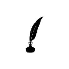 a silhouette of a feather in an ink bottle on a white background