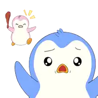 a cartoon of a penguin holding a baseball bat