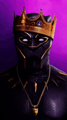 a black panther wearing a crown and a gold chain