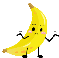 a cartoon banana with arms and legs has a sad face