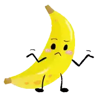 a cartoon banana with arms and legs has a sad face