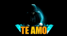 a man in a hooded jacket is playing music with the words te amo above him