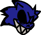 a cartoon drawing of a sonic the hedgehog with a black eye and sharp teeth .