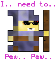 a pixel art of a man with sunglasses and the words " i need to pew " below him