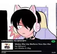 a cartoon of a girl wearing cat ears listening to spotify