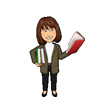 a cartoon of a woman holding a book in her hand