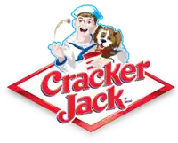 a logo for cracker jack with a boy and a dog