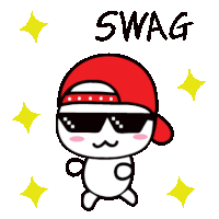 a cartoon character wearing sunglasses and a red hat with the word swag on it