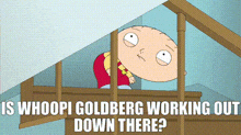a cartoon of stewie from family guy standing on a balcony