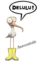 a cartoon of a bird with a speech bubble that says " delulu "