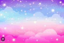 a pink and purple background with clouds and stars .