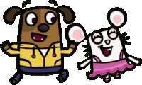 a cartoon dog and a cartoon mouse standing next to each other