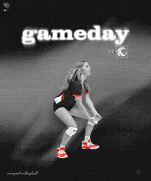 a poster for a game called gameday with a volleyball player