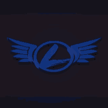 a blue logo with wings and the letter l in the middle